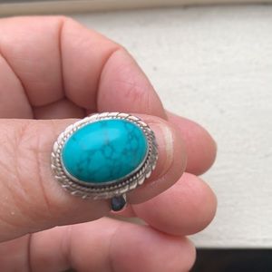 Vintage  turquoise cabochon stone silver tone ring size 9.5